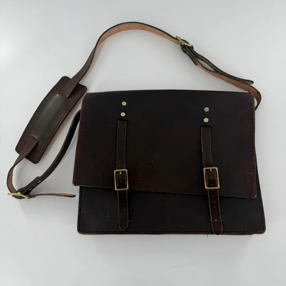 Unbranded Messenger Bag Leather Satchel Modern Unisex Large Dark Brown Shoulder